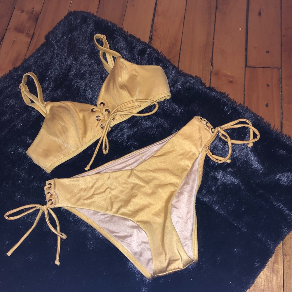 Shiny Yellow Tie Up Bikini